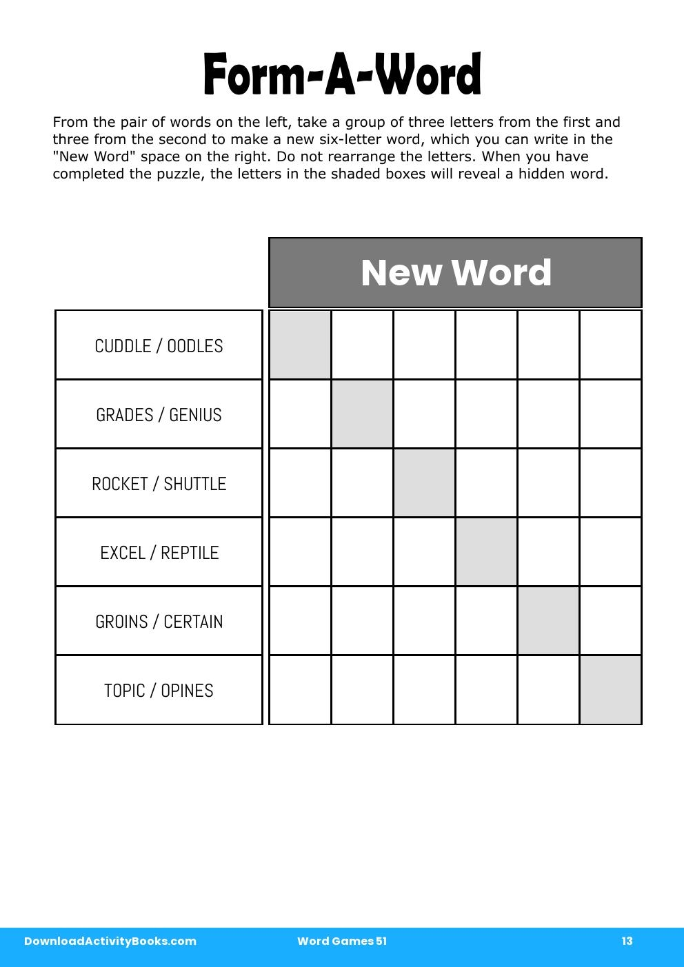 Form-A-Word in Word Games 51