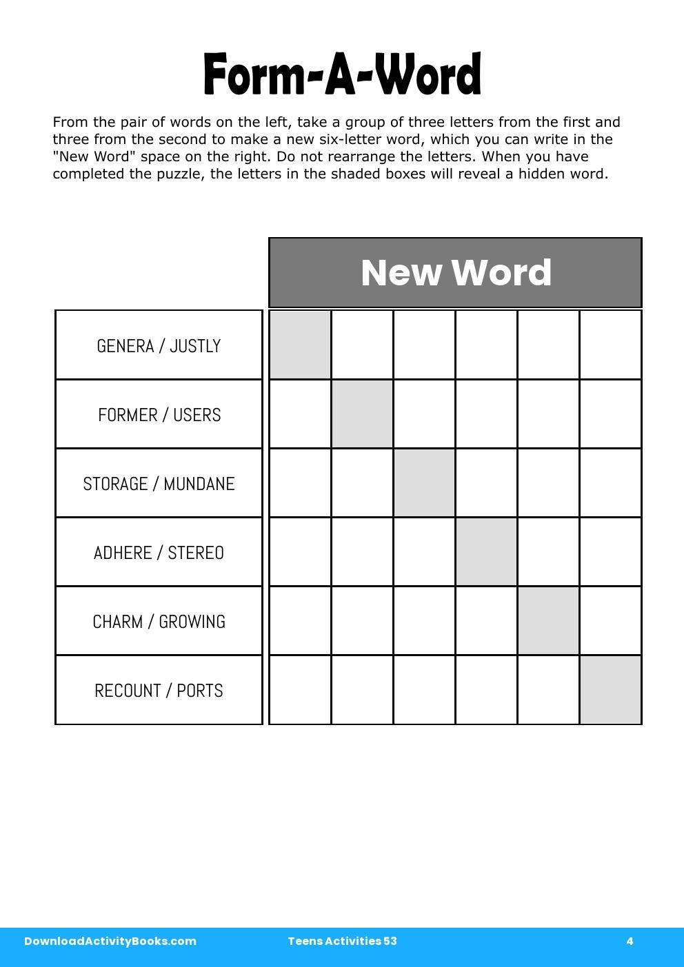 Form-A-Word in Teens Activities 53