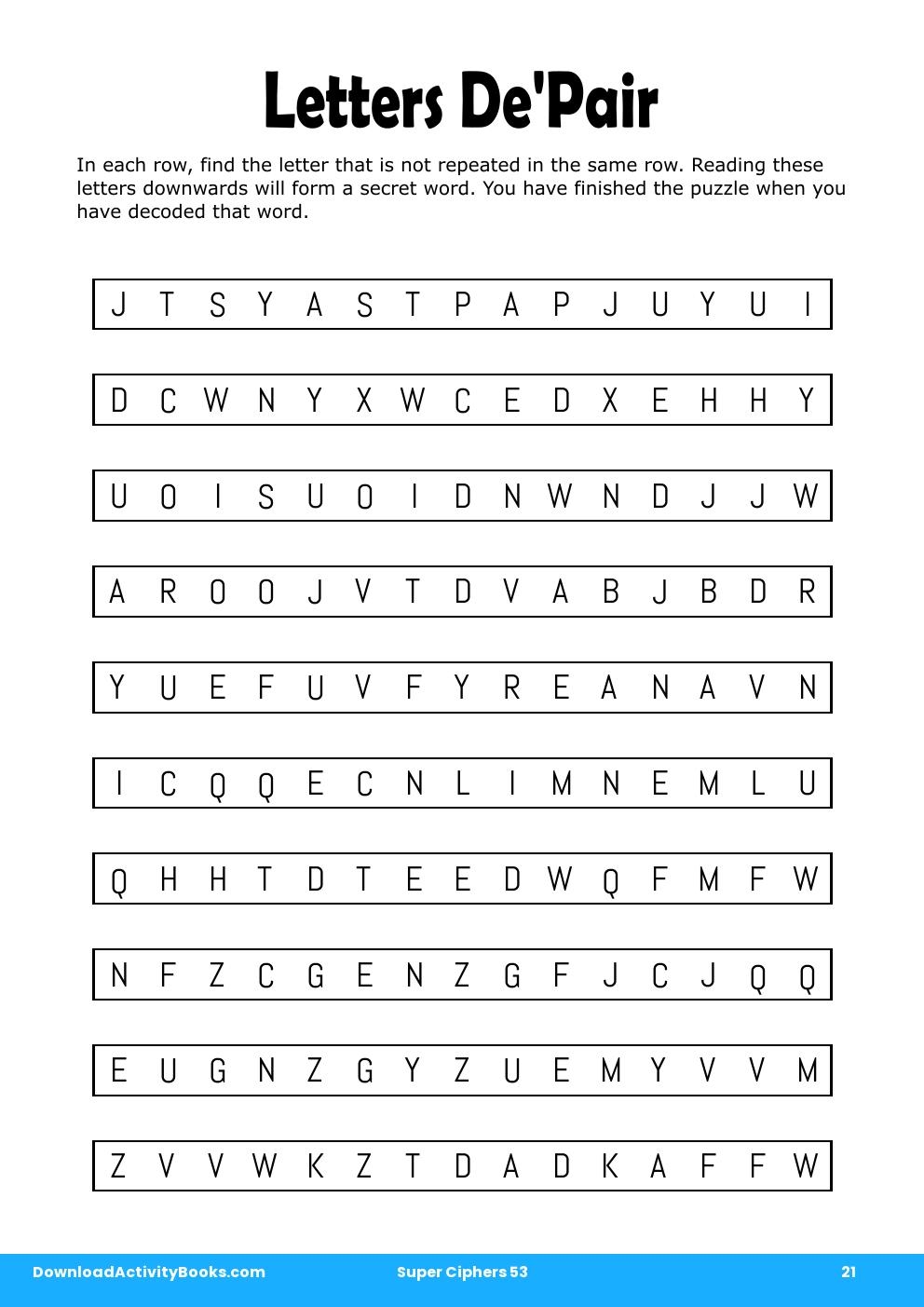 Letters De'Pair in Super Ciphers 53
