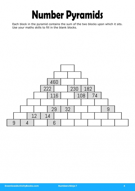 Number Pyramids in Numbers Ninja 7