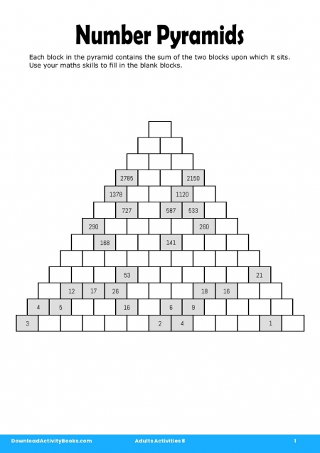 Number Pyramids in Adults Activities 8