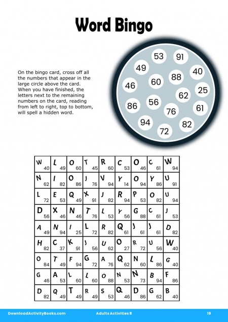 Word Bingo in Adults Activities 8