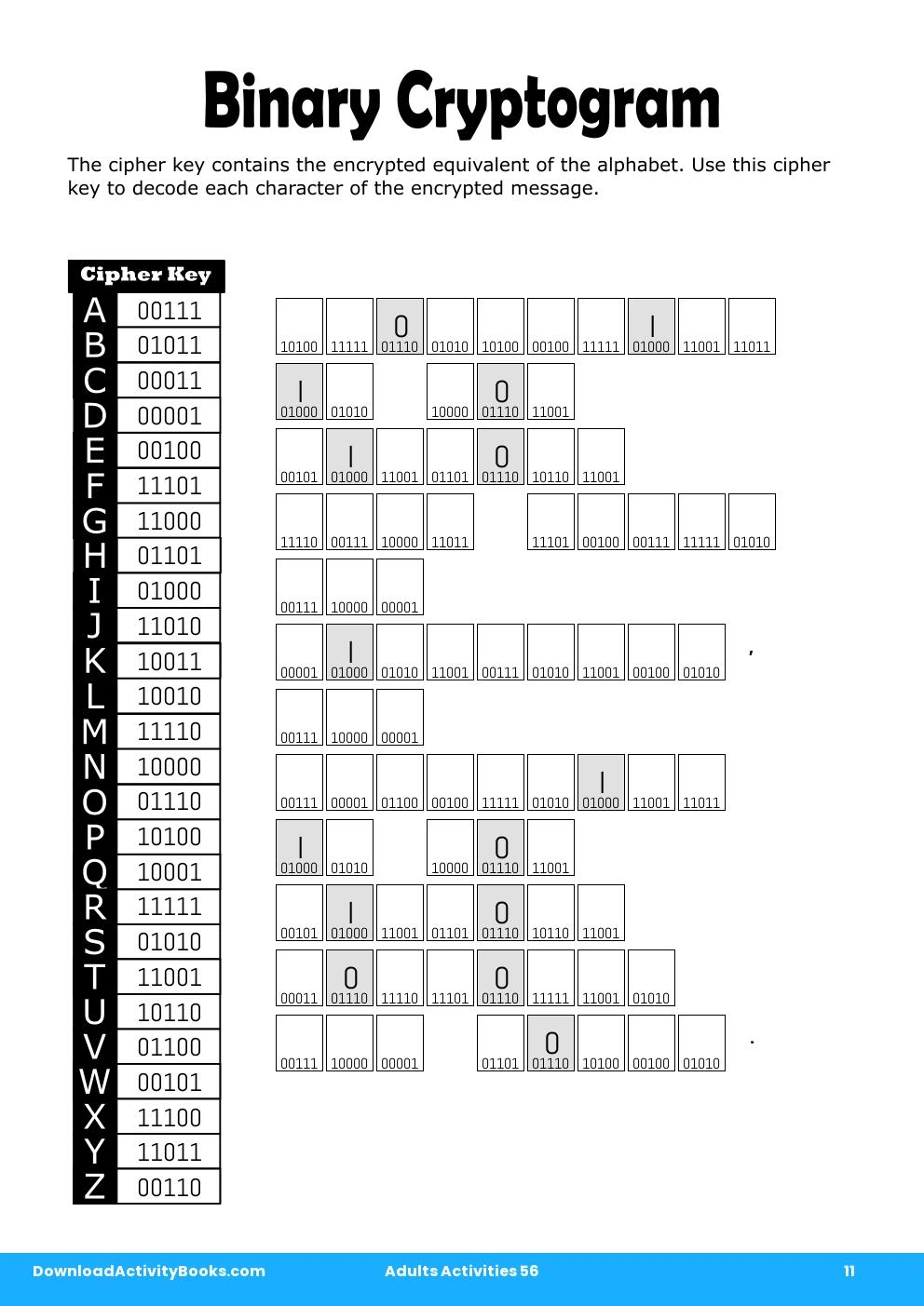 Binary Cryptogram in Adults Activities 56