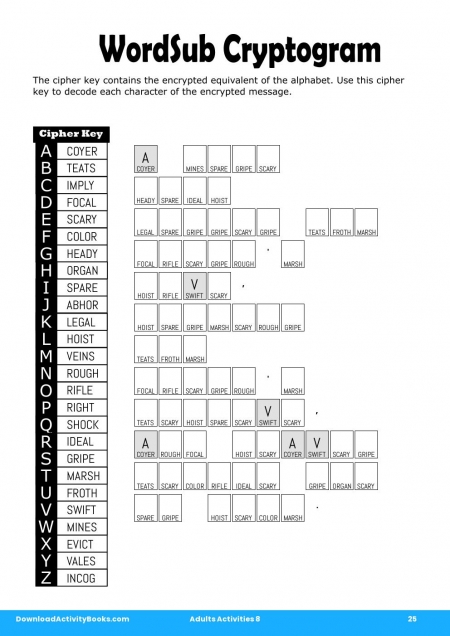 WordSub Cryptogram in Adults Activities 8