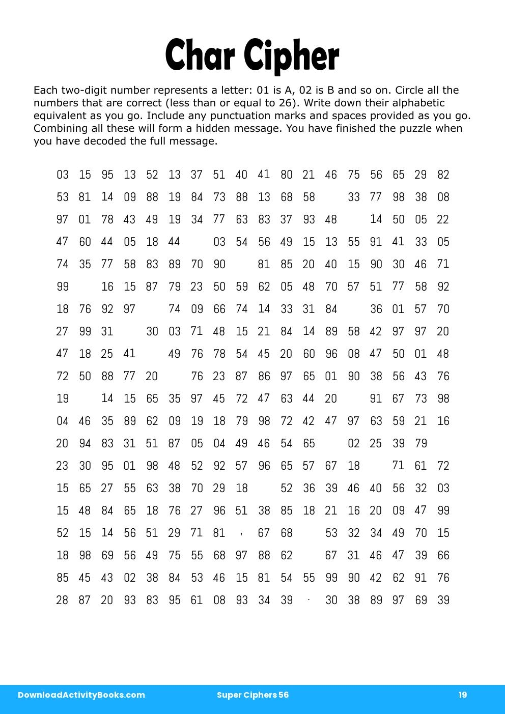 Char Cipher in Super Ciphers 56