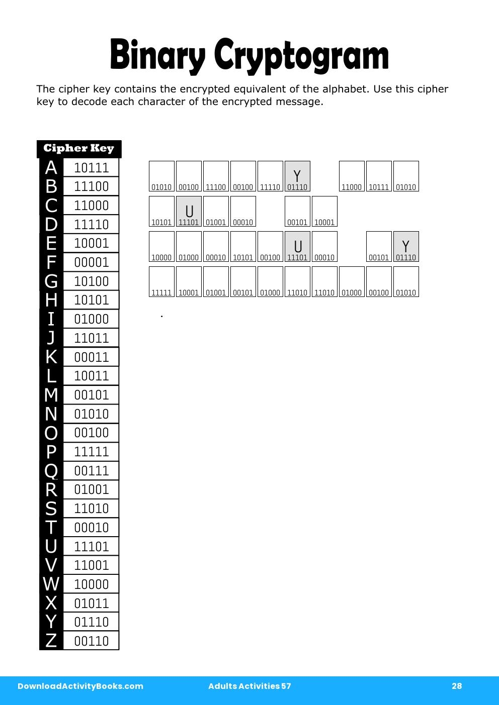 Binary Cryptogram in Adults Activities 57