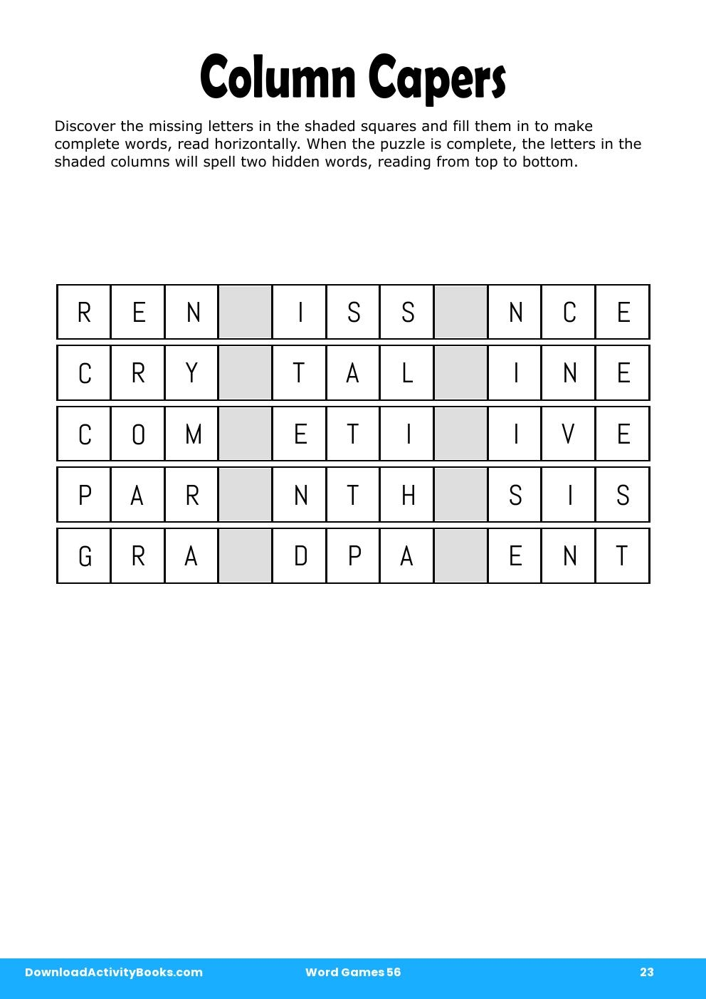 Column Capers in Word Games 56