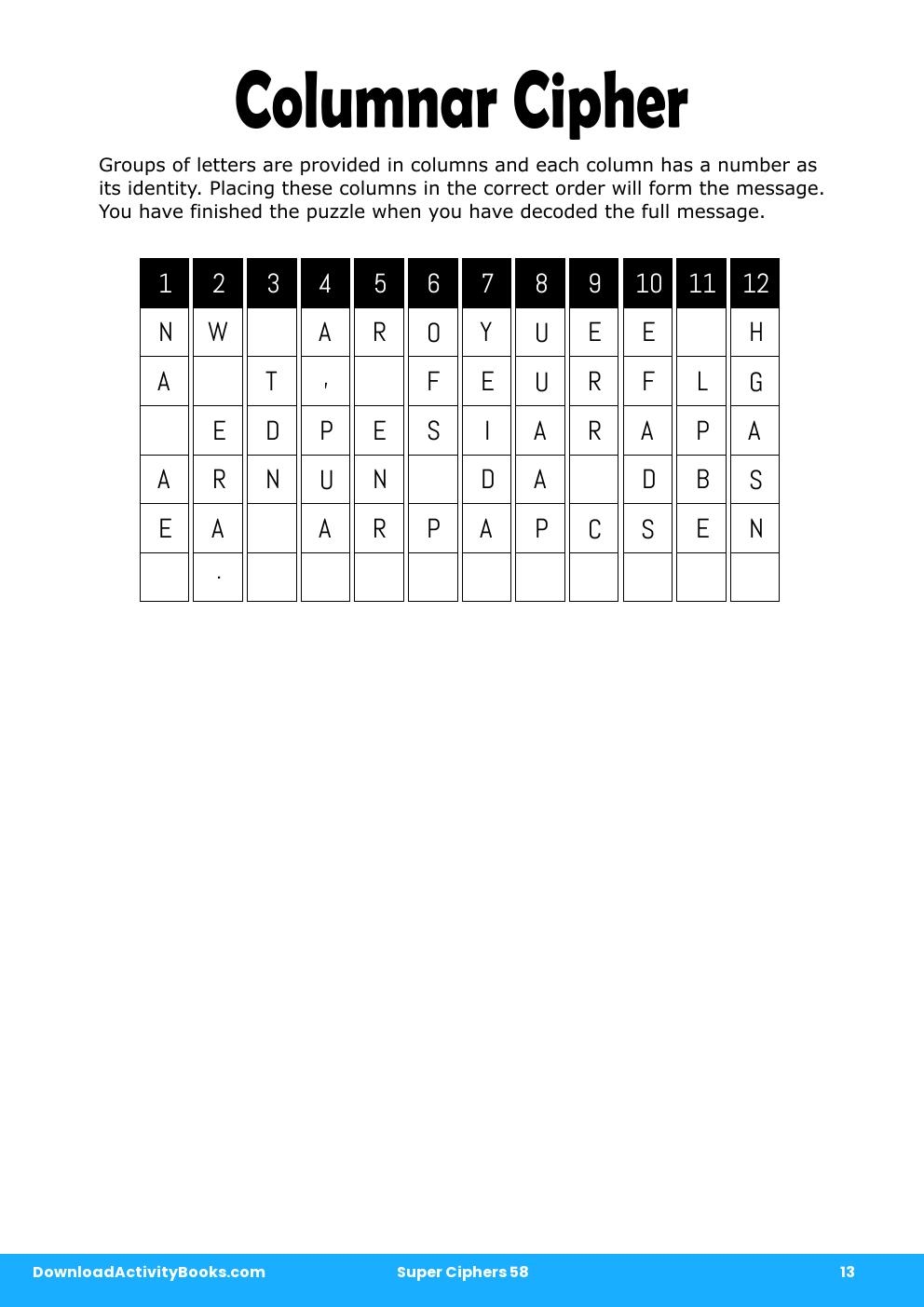 Columnar Cipher in Super Ciphers 58