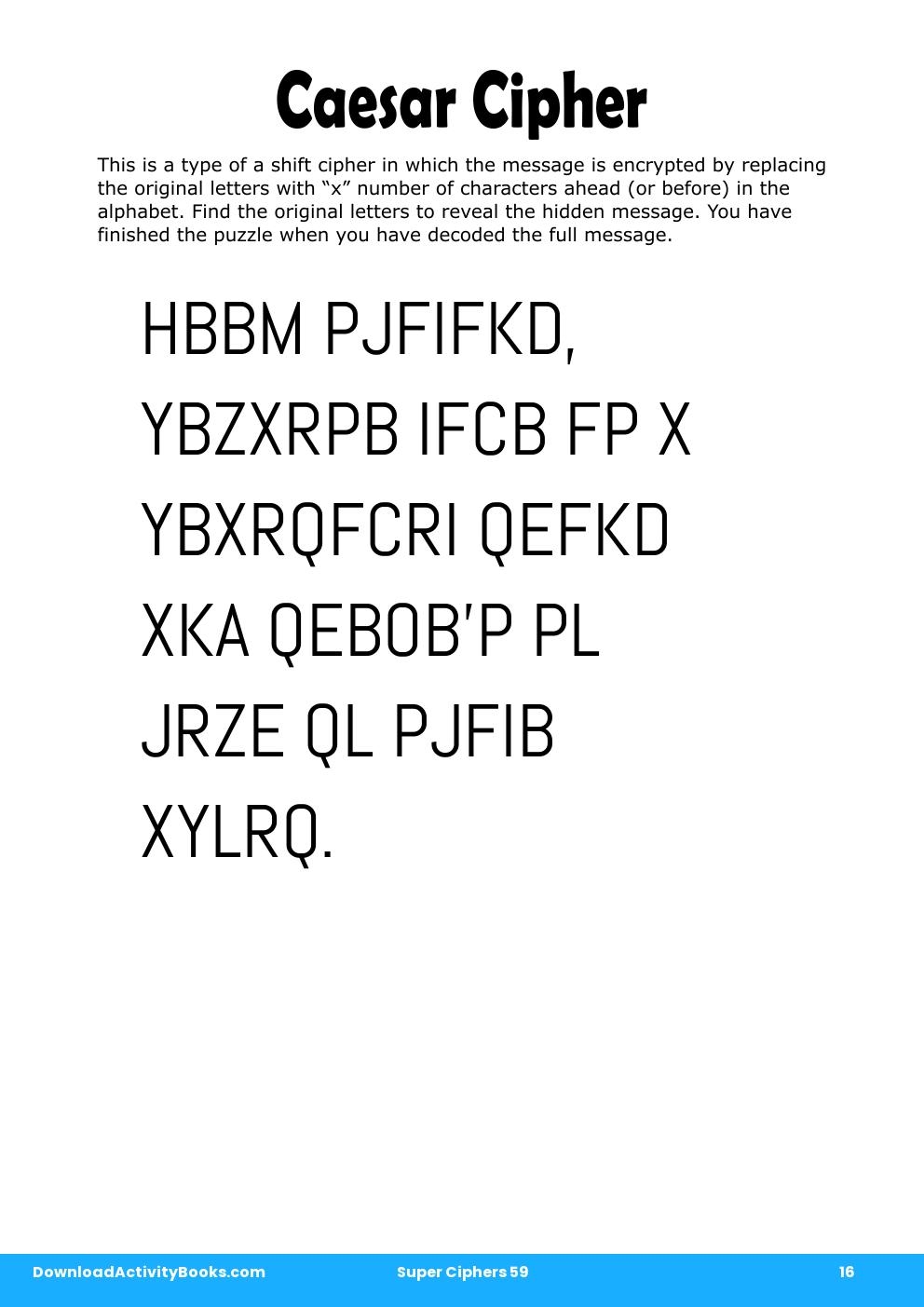 Caesar Cipher in Super Ciphers 59