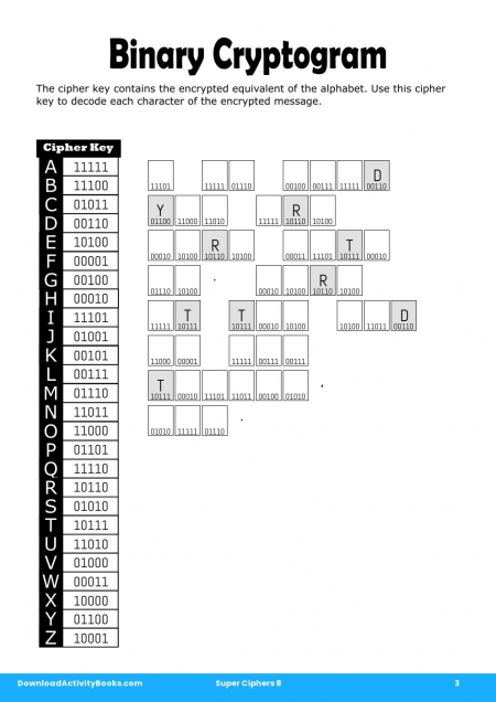 Binary Cryptogram in Super Ciphers 8