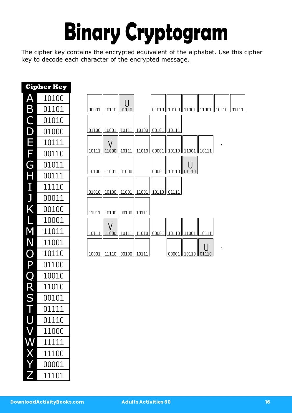Binary Cryptogram in Adults Activities 60