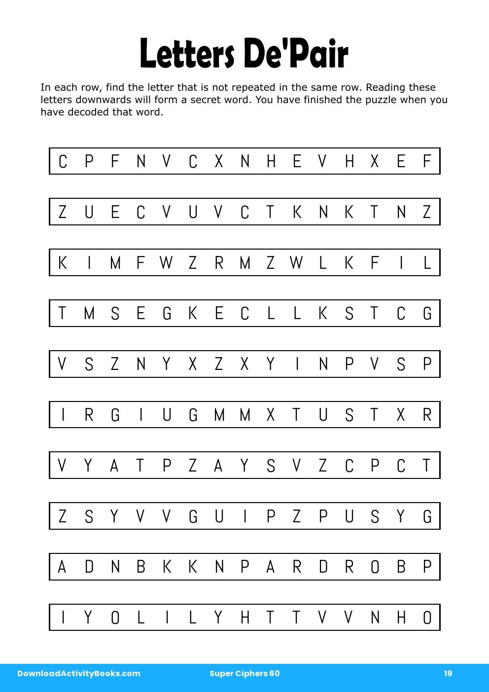 Letters De'Pair in Super Ciphers 60