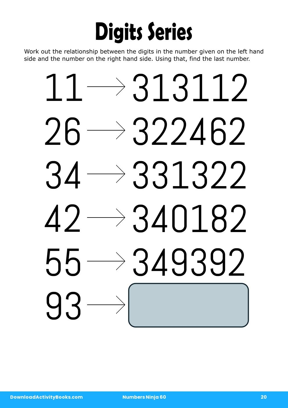 Digits Series in Numbers Ninja 60