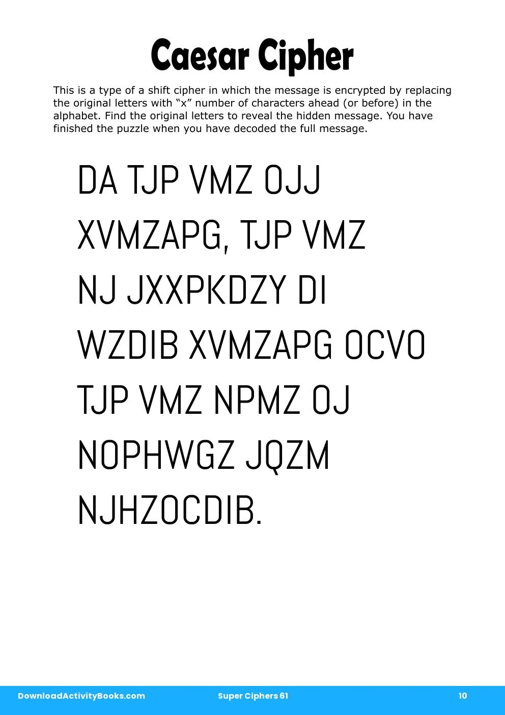 Caesar Cipher in Super Ciphers 61