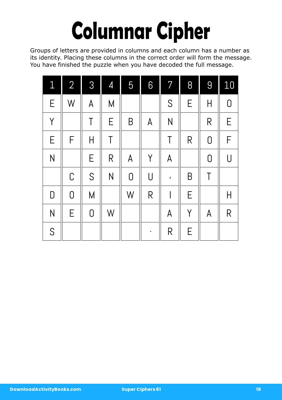 Columnar Cipher in Super Ciphers 61