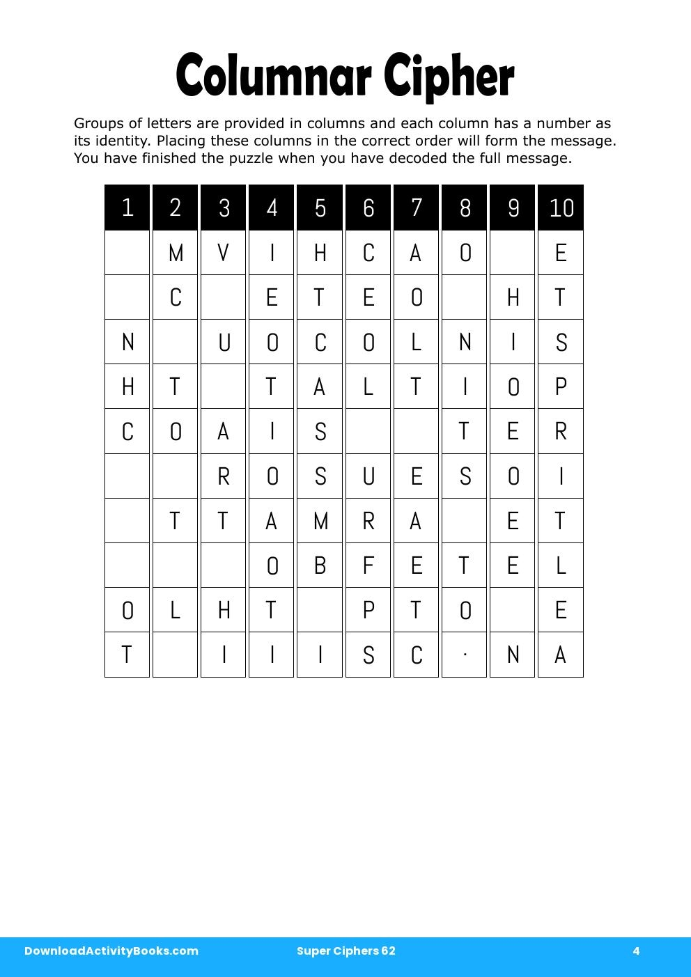 Columnar Cipher in Super Ciphers 62