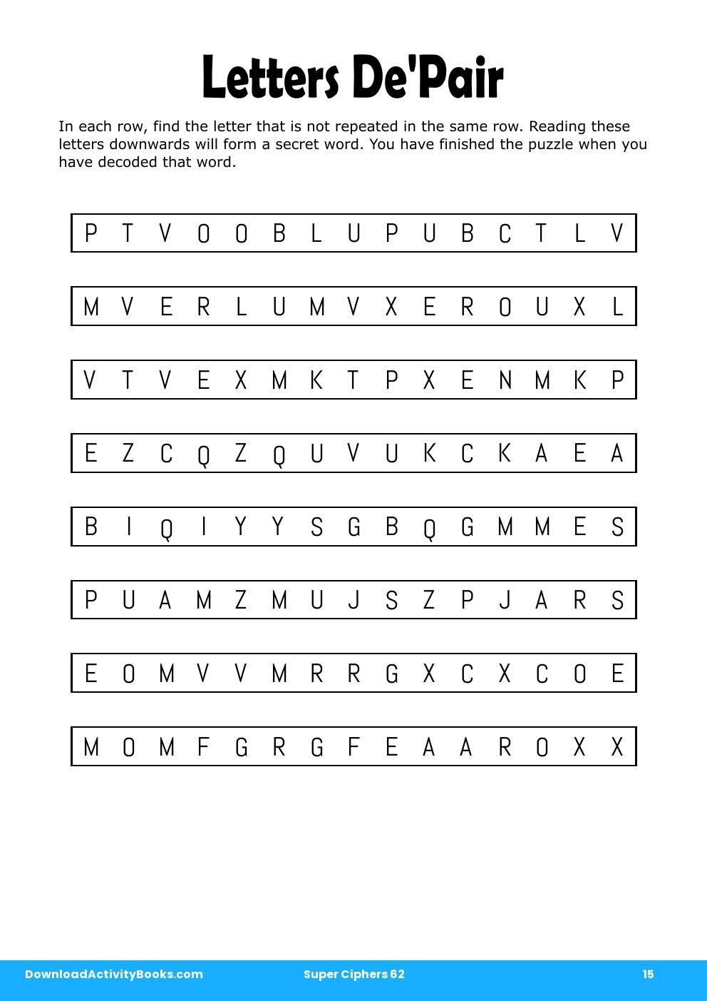 Letters De'Pair in Super Ciphers 62