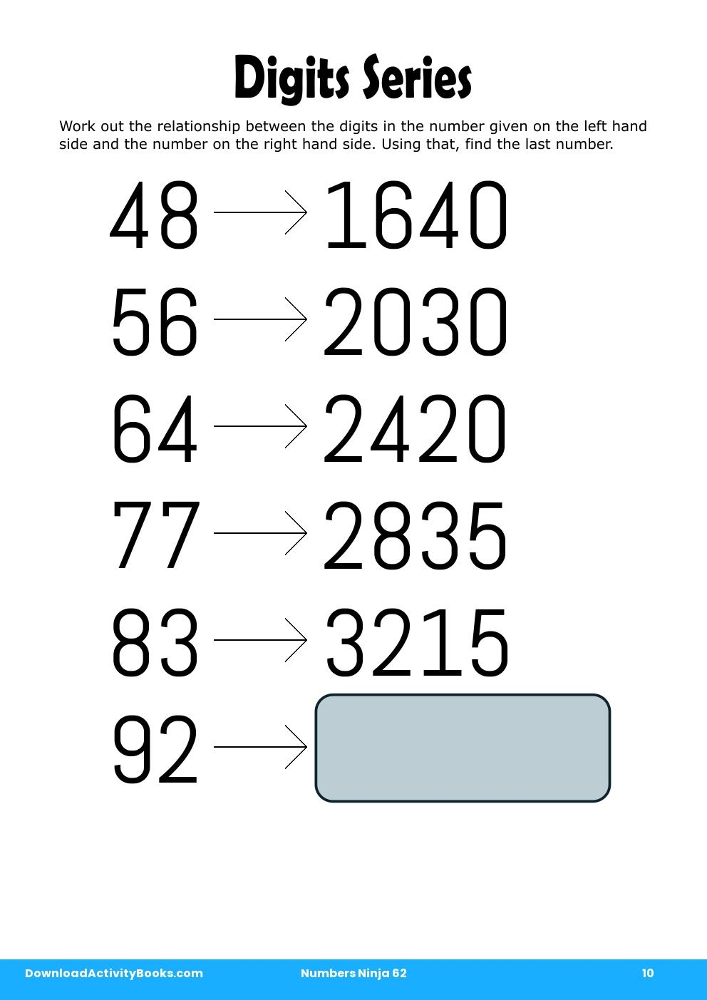 Digits Series in Numbers Ninja 62