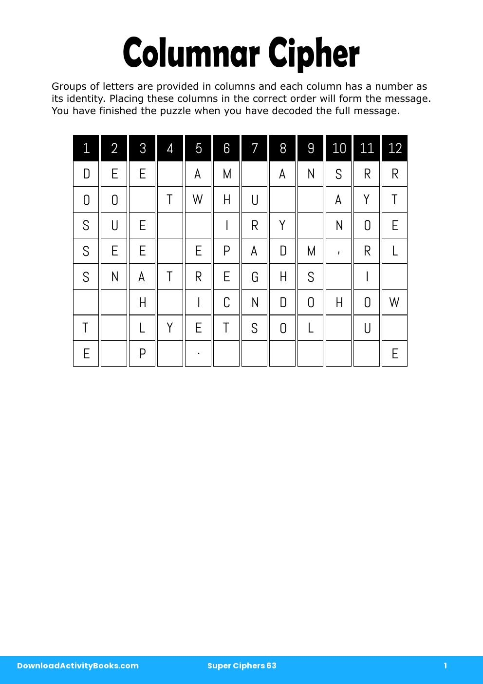 Columnar Cipher in Super Ciphers 63