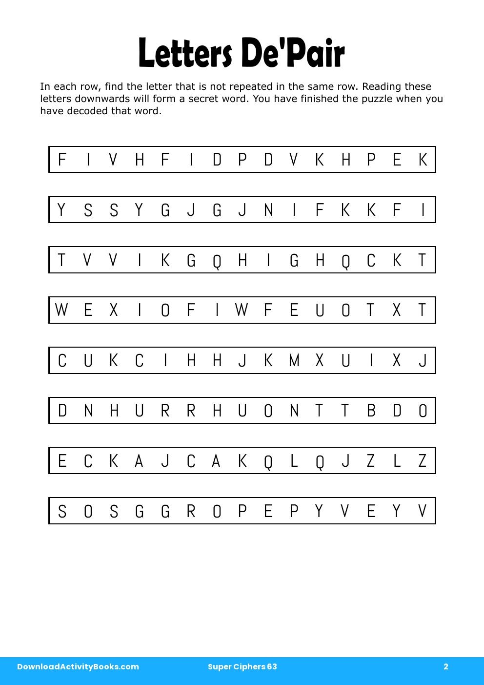 Letters De'Pair in Super Ciphers 63