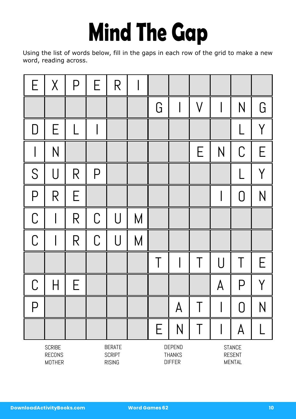 Mind The Gap in Word Games 62
