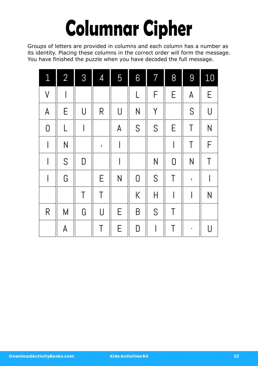 Columnar Cipher in Kids Activities 64