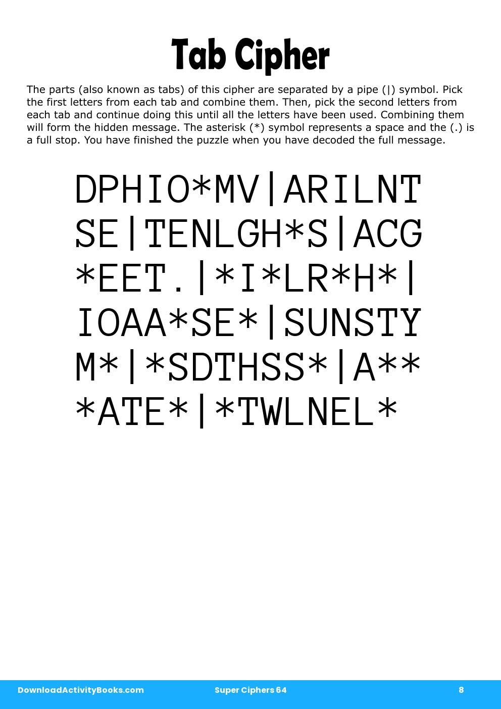 Tab Cipher in Super Ciphers 64