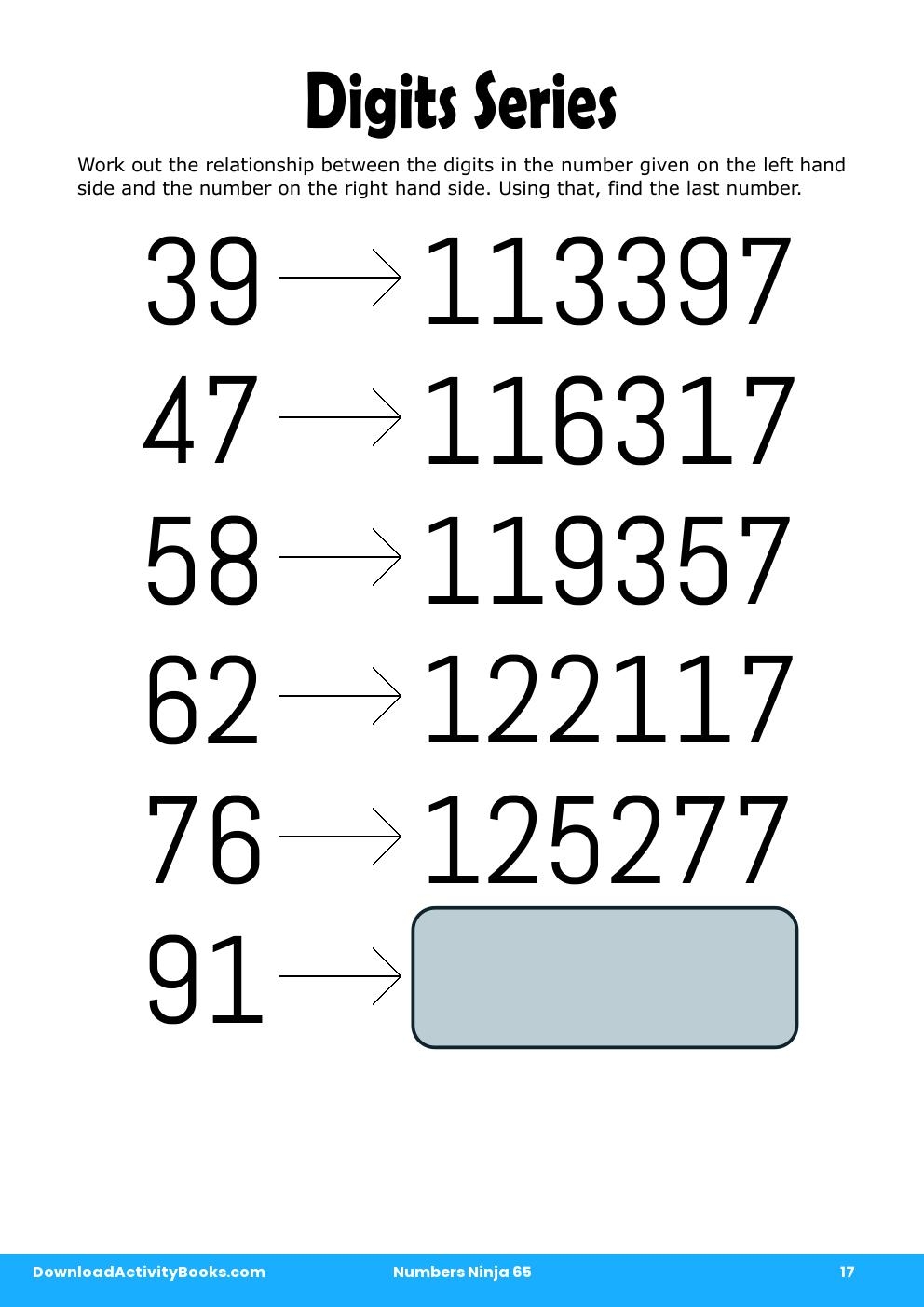 Digits Series in Numbers Ninja 65