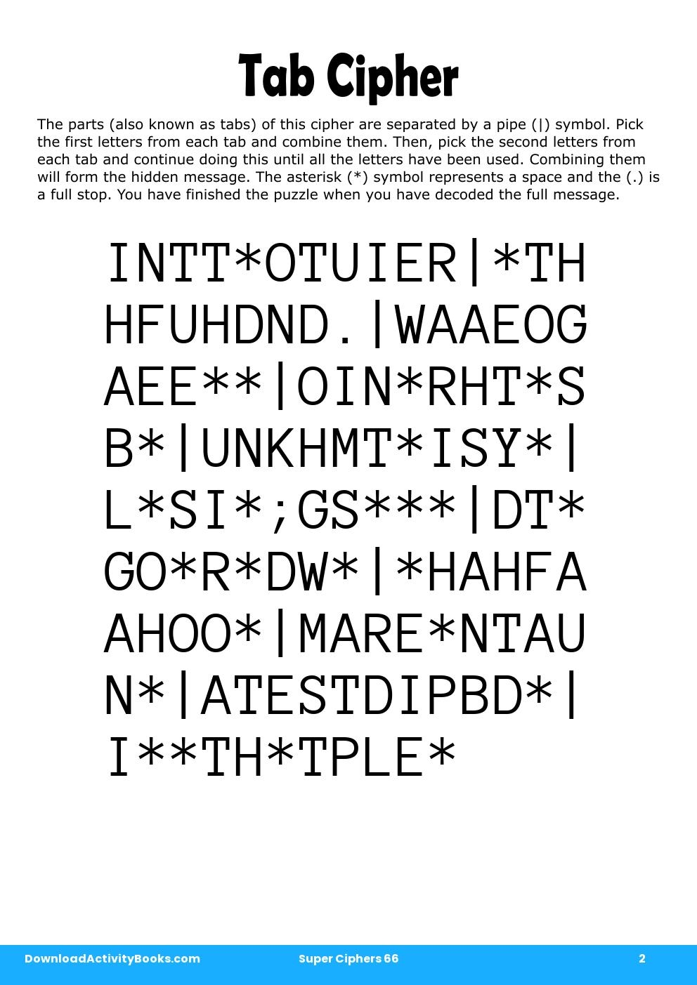 Tab Cipher in Super Ciphers 66