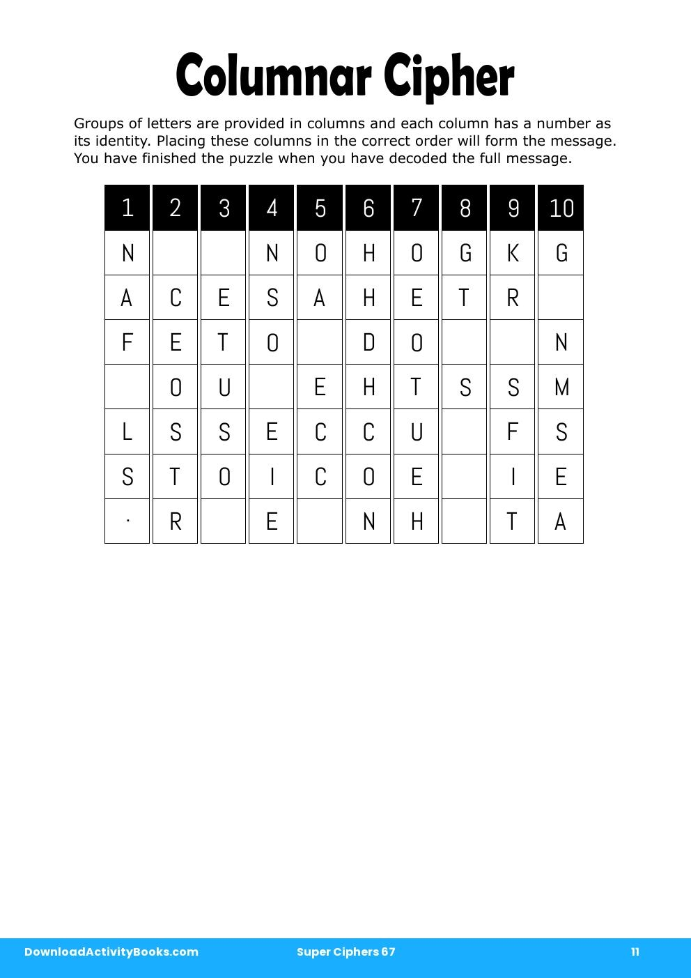 Columnar Cipher in Super Ciphers 67