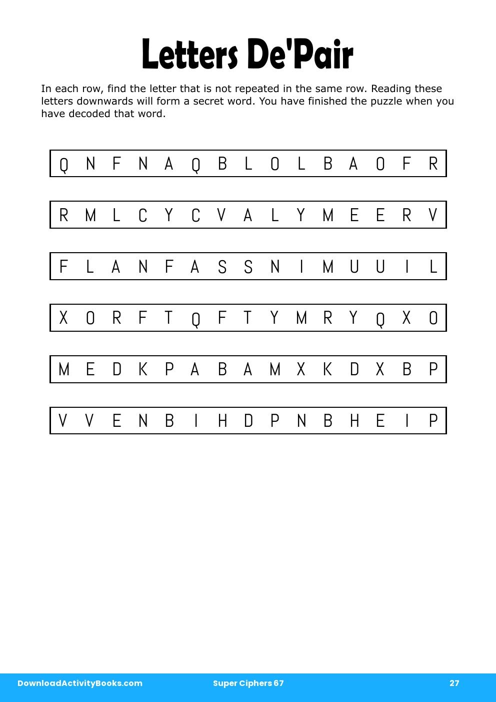Letters De'Pair in Super Ciphers 67