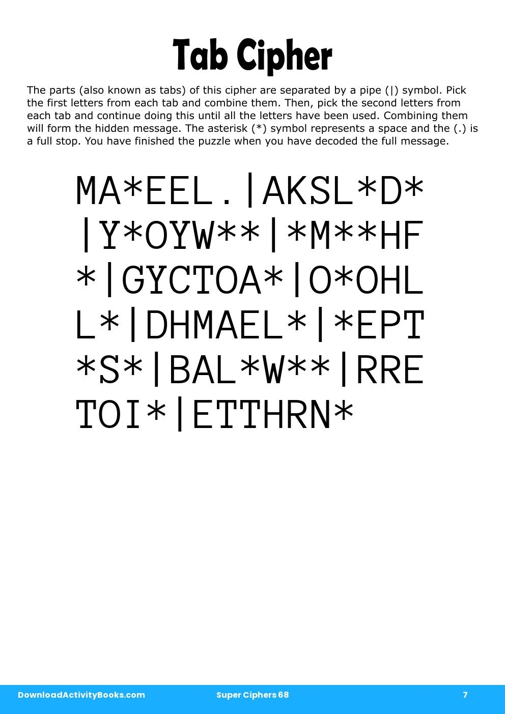 Tab Cipher in Super Ciphers 68