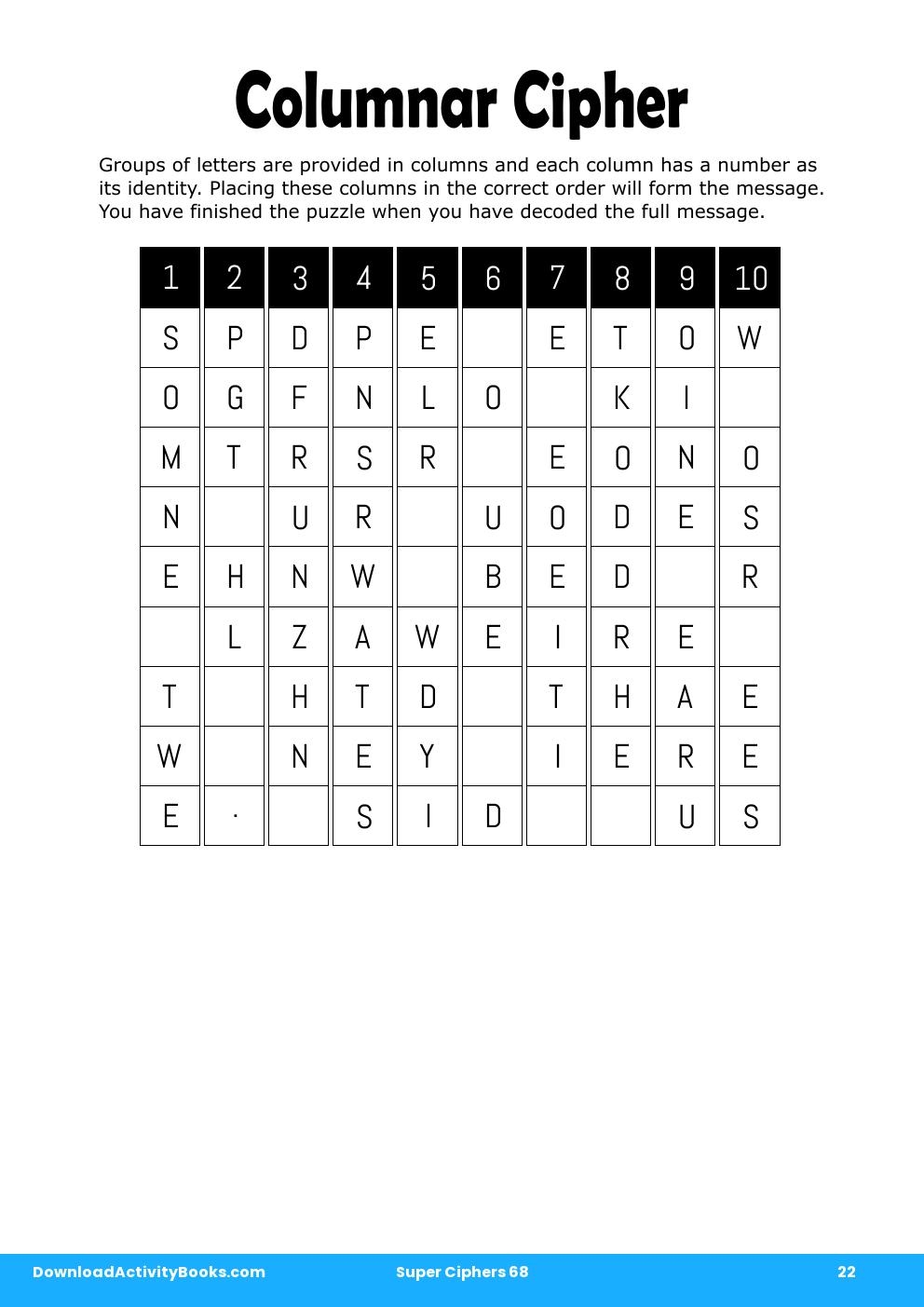 Columnar Cipher in Super Ciphers 68