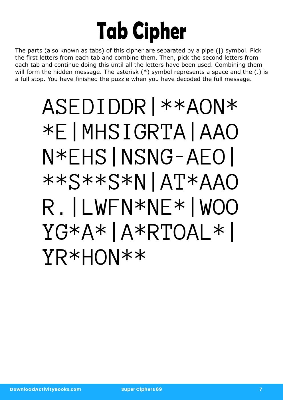 Tab Cipher in Super Ciphers 69