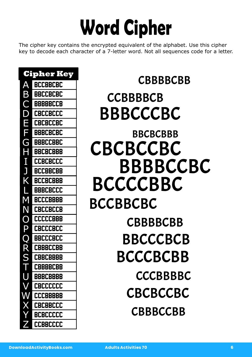 Word Cipher in Adults Activities 70