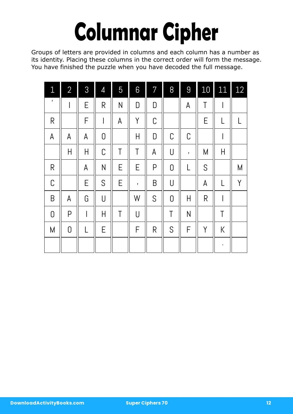 Columnar Cipher in Super Ciphers 70