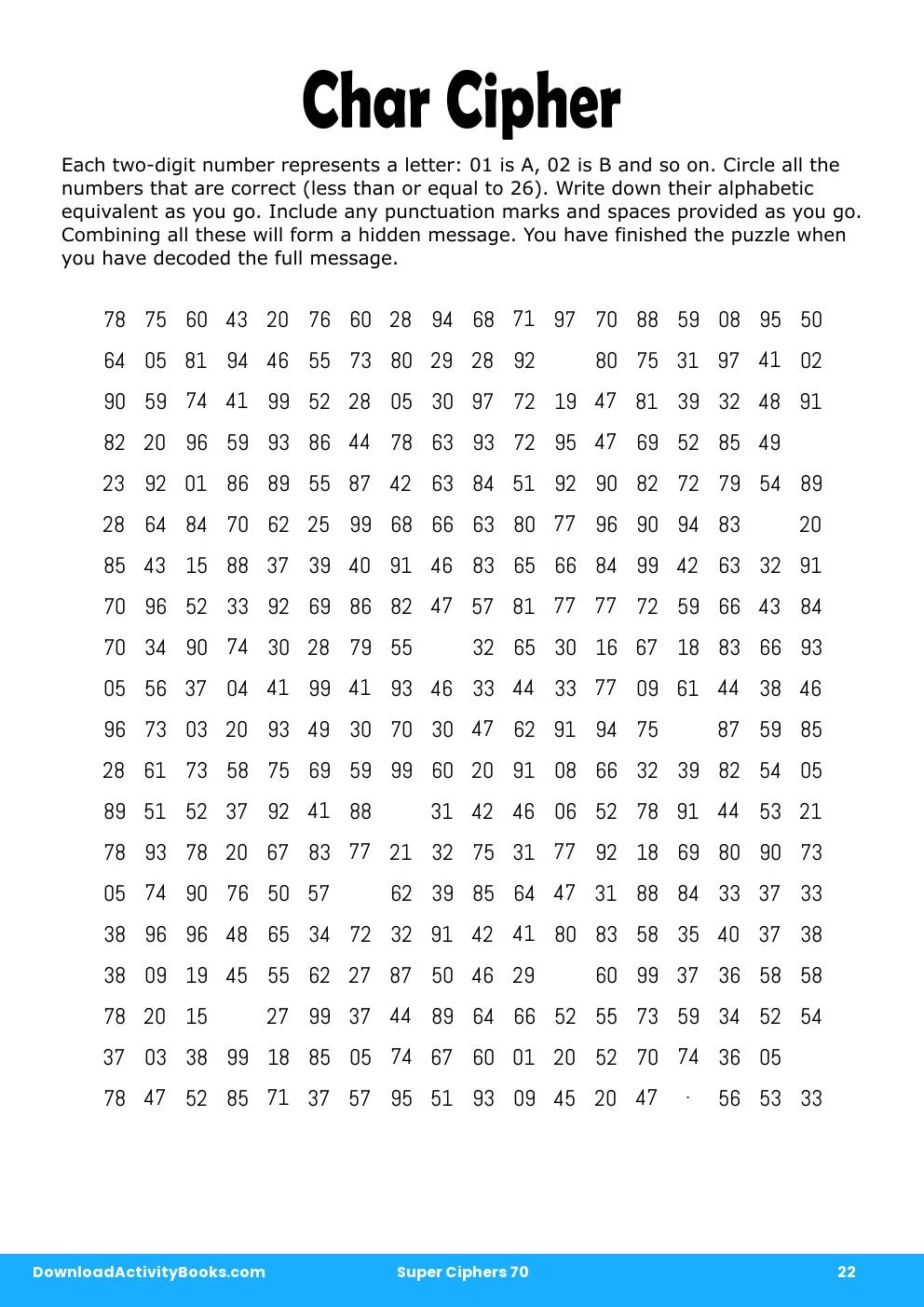Char Cipher in Super Ciphers 70