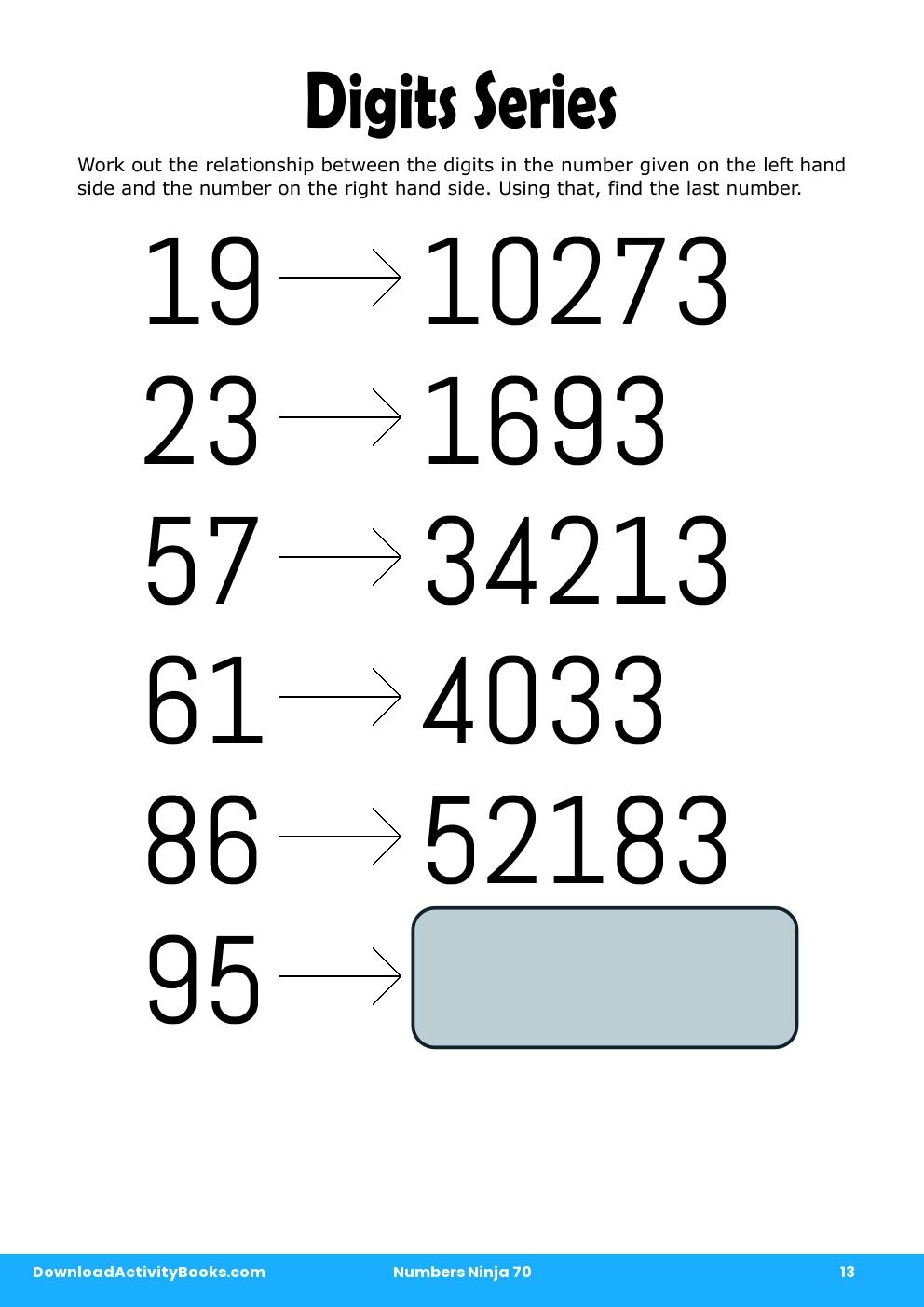 Digits Series in Numbers Ninja 70