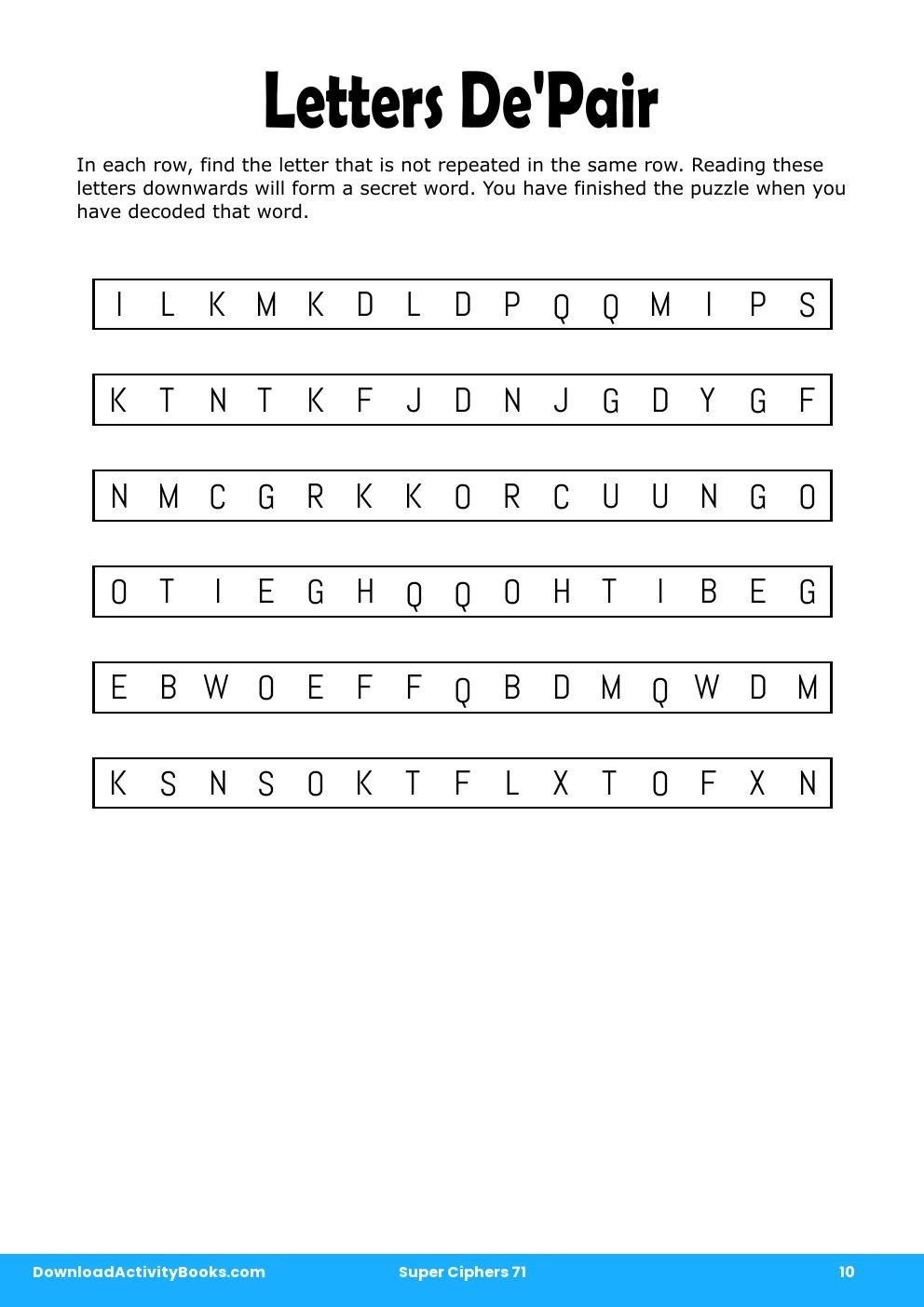 Letters De'Pair in Super Ciphers 71