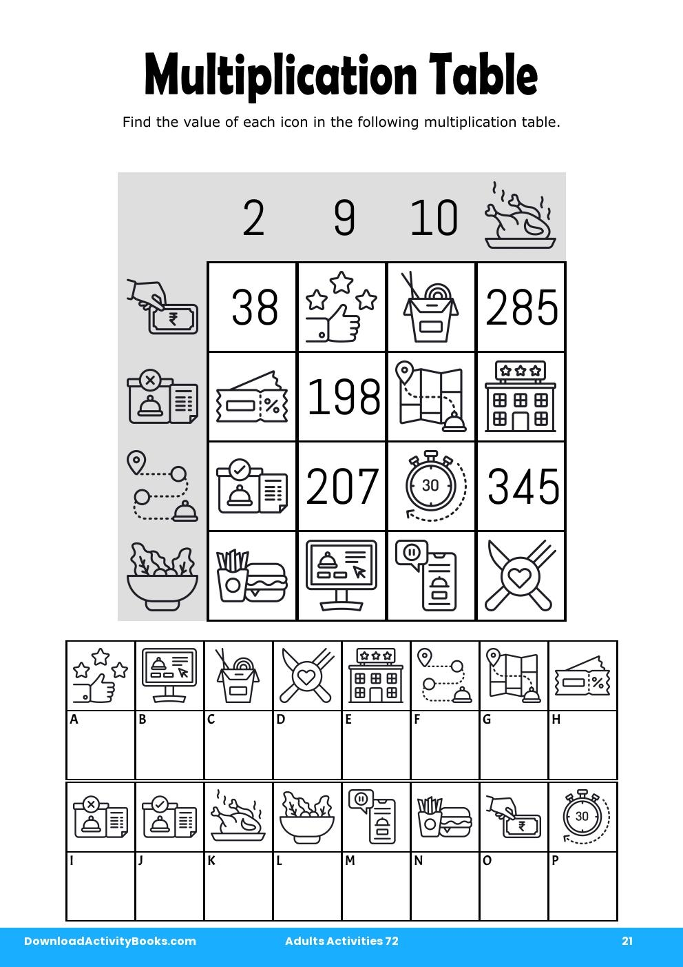Multiplication Table in Adults Activities 72