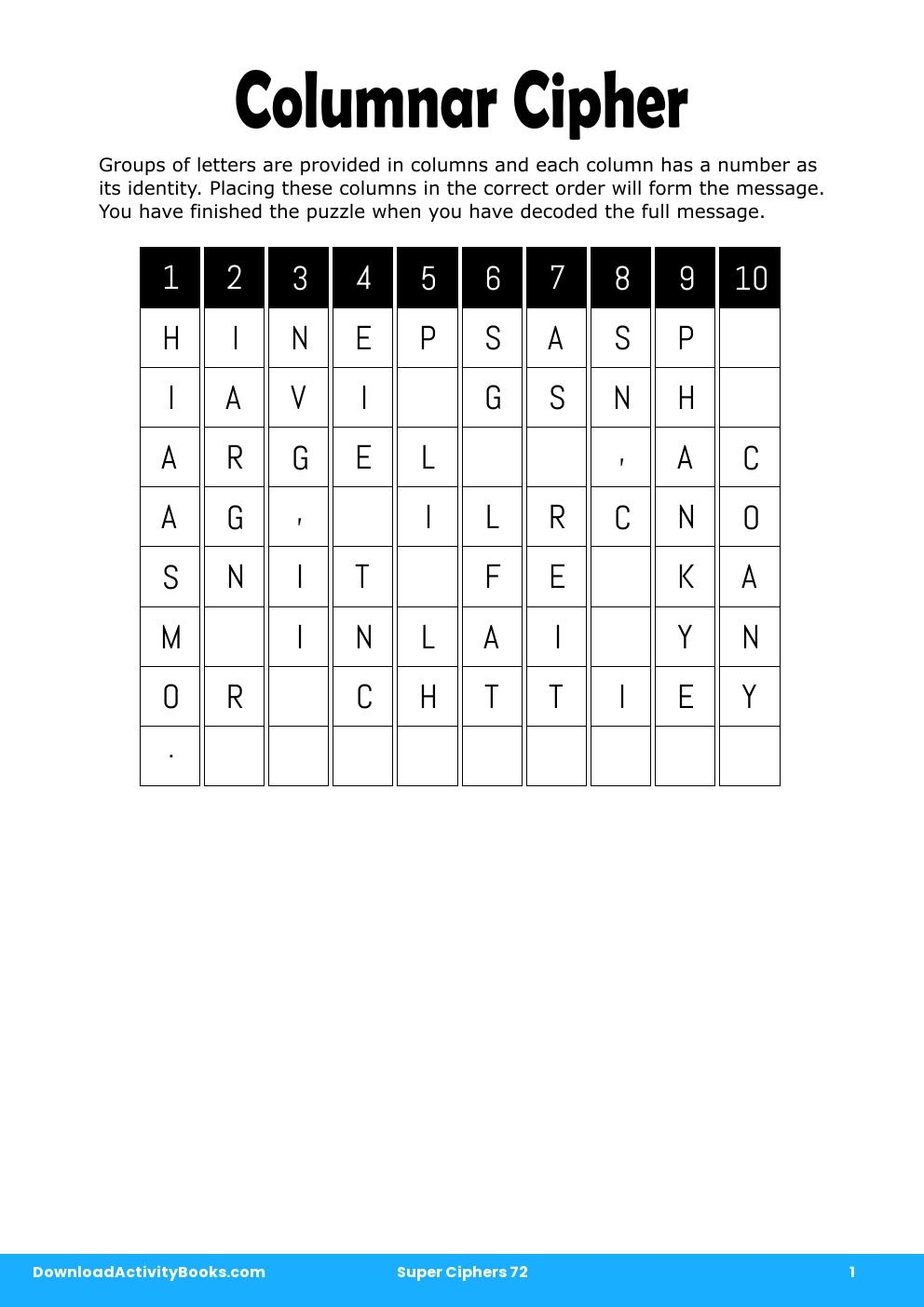 Columnar Cipher in Super Ciphers 72
