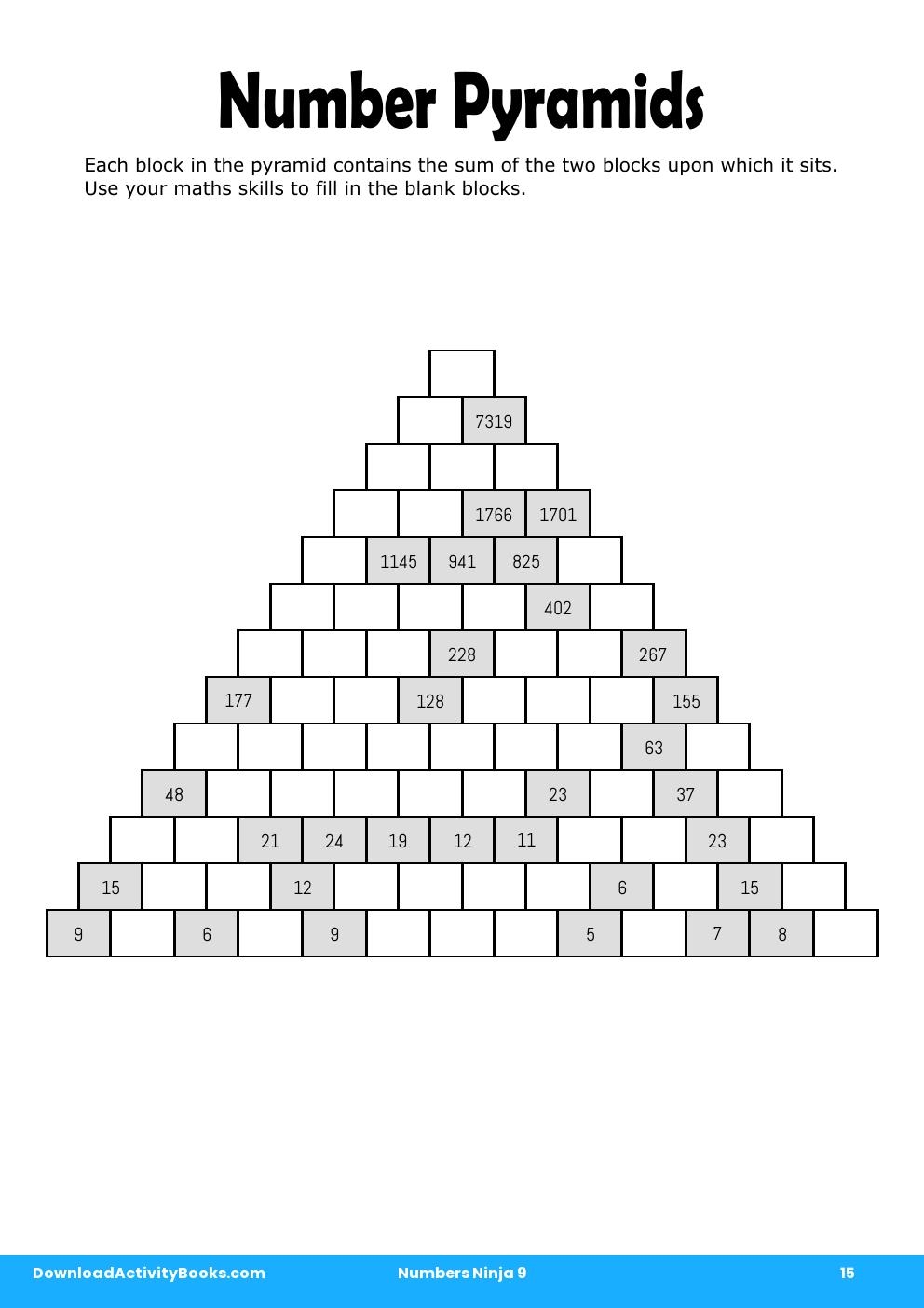 Number Pyramids in Numbers Ninja 9