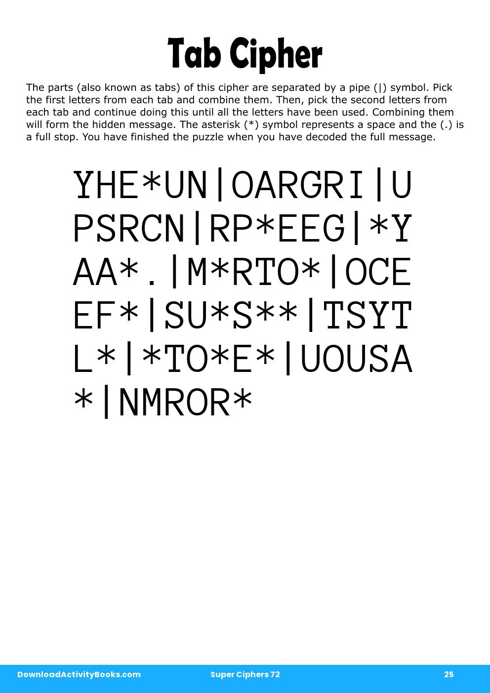 Tab Cipher in Super Ciphers 72