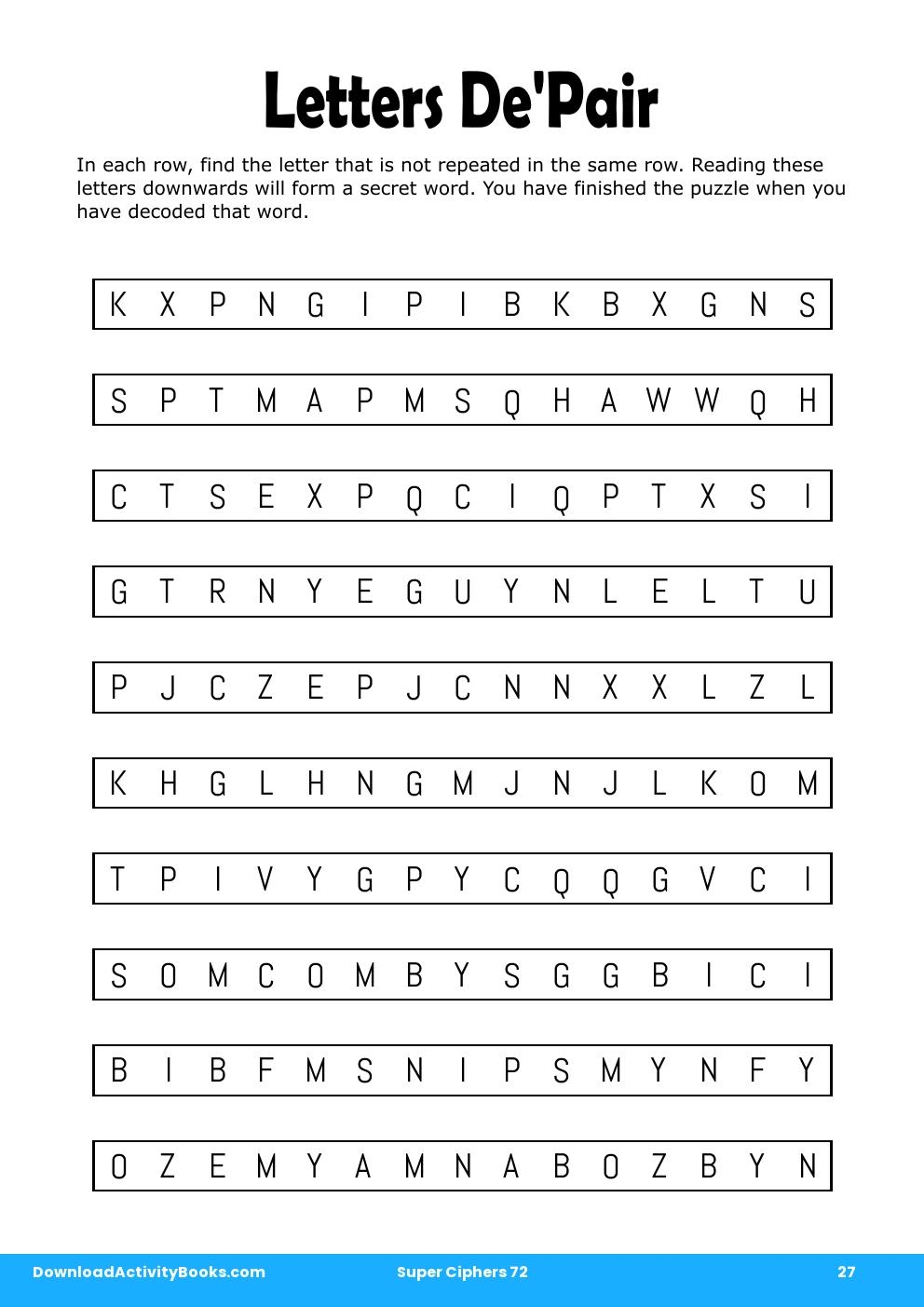Letters De'Pair in Super Ciphers 72