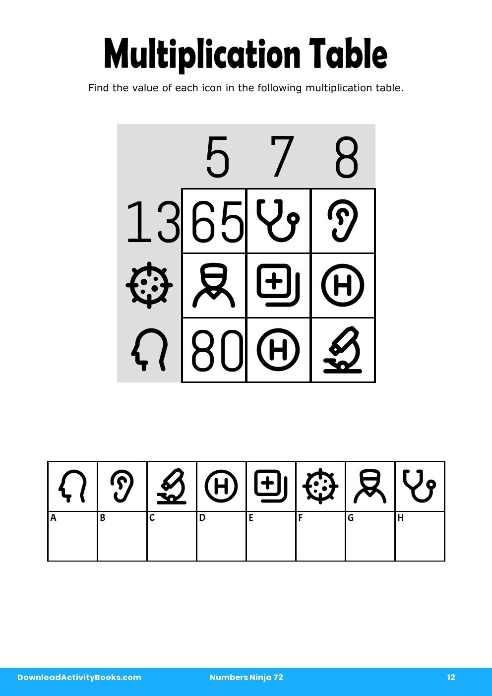 Multiplication Table in Numbers Ninja 72