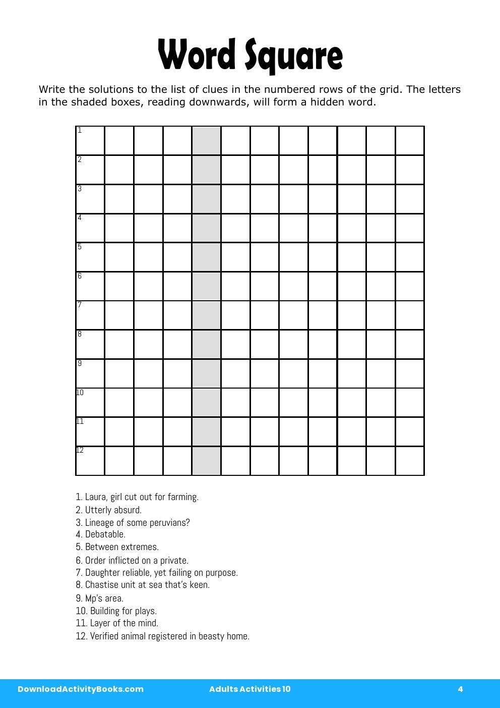 Word Square in Adults Activities 10