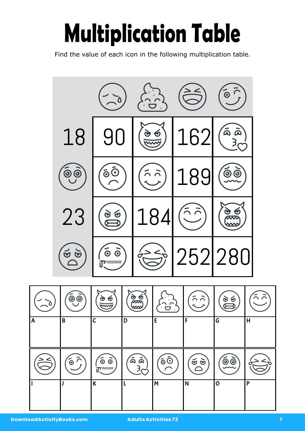 Multiplication Table in Adults Activities 73
