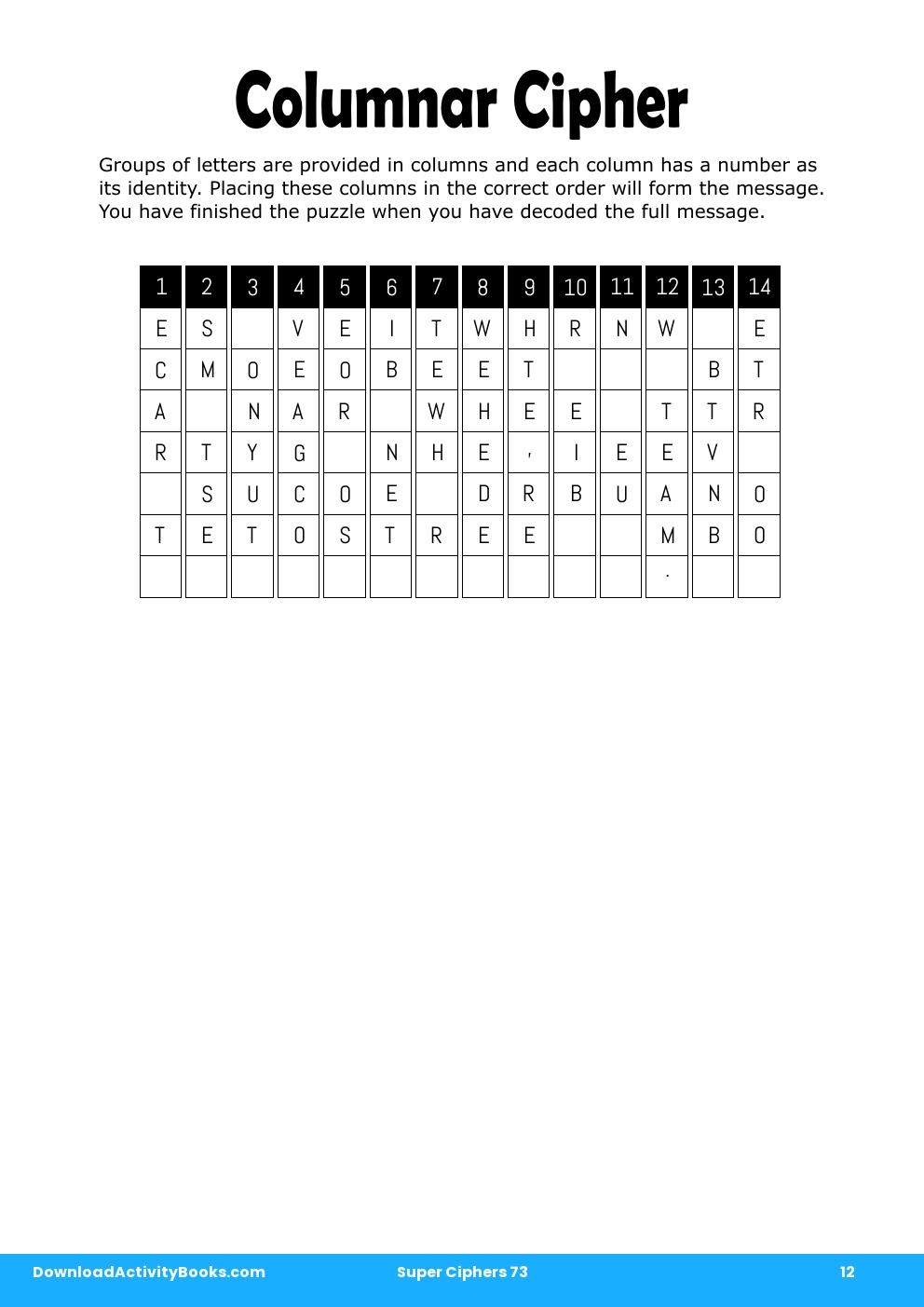 Columnar Cipher in Super Ciphers 73
