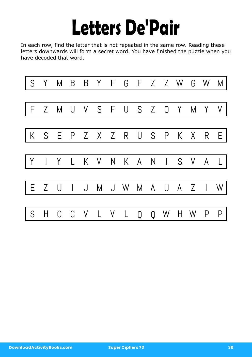 Letters De'Pair in Super Ciphers 73
