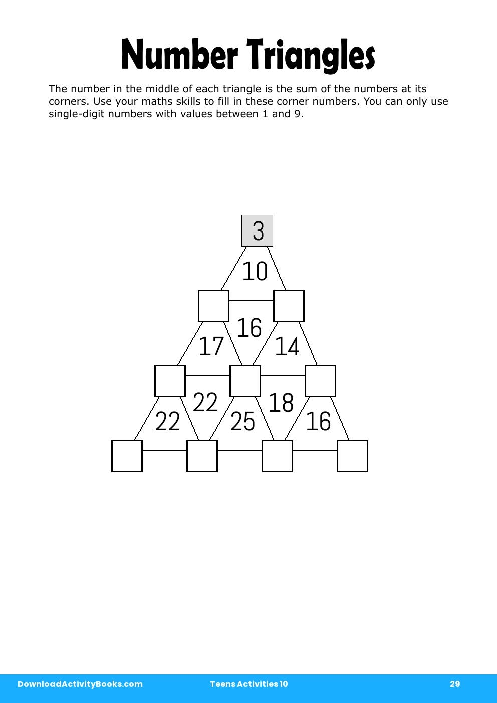 Number Triangles in Teens Activities 10